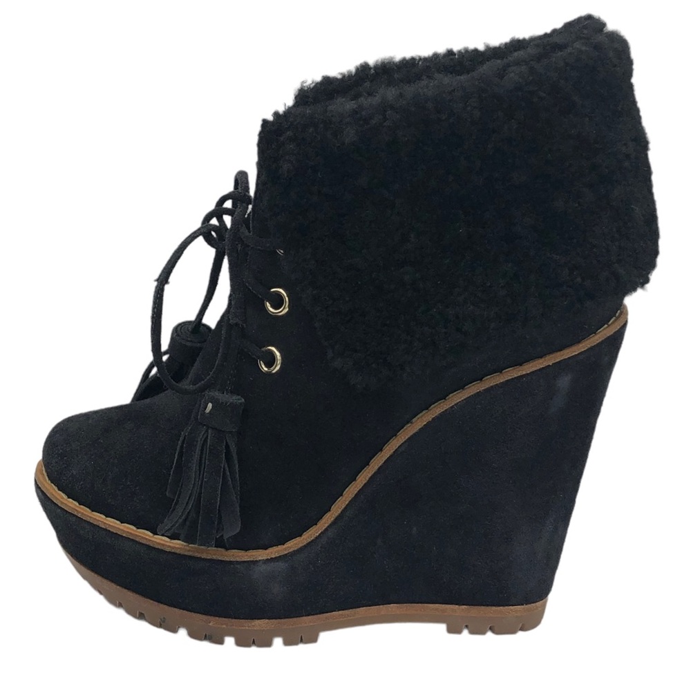Mulberry Wedge Black Suede Leather Ankle Boot